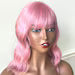 Dusty Rose Pink Wavy Bob Wig with Bangs-Rosette