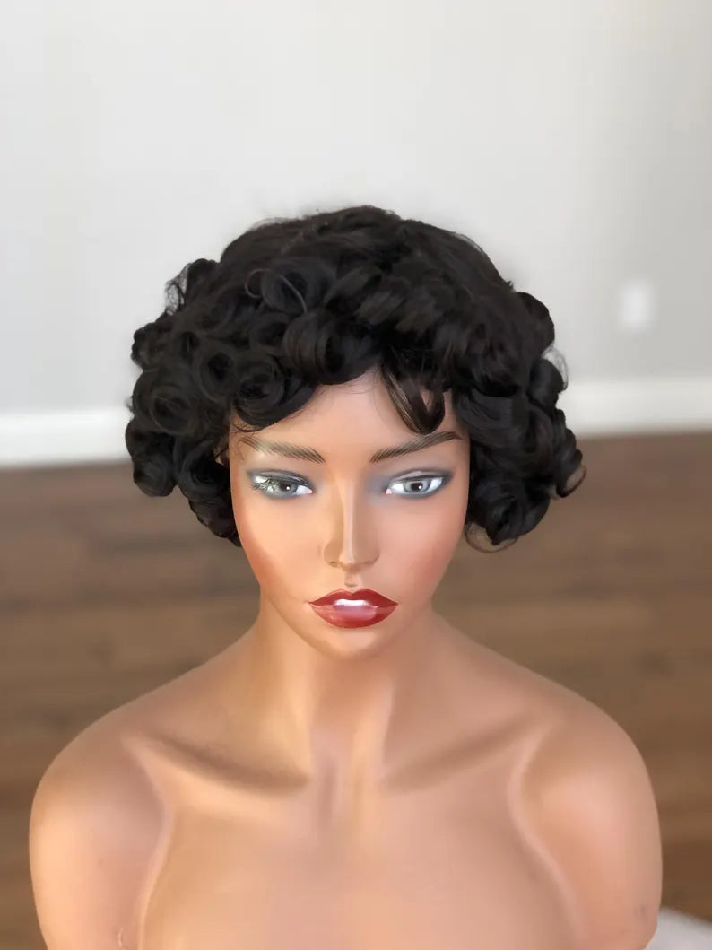 Short Black Curly Pixie Wig-Onyx