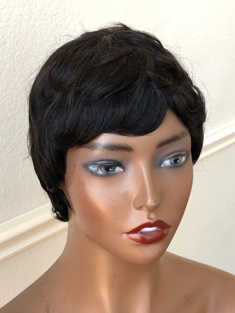 Short Black Pixie Wig with Bangs-Merlot