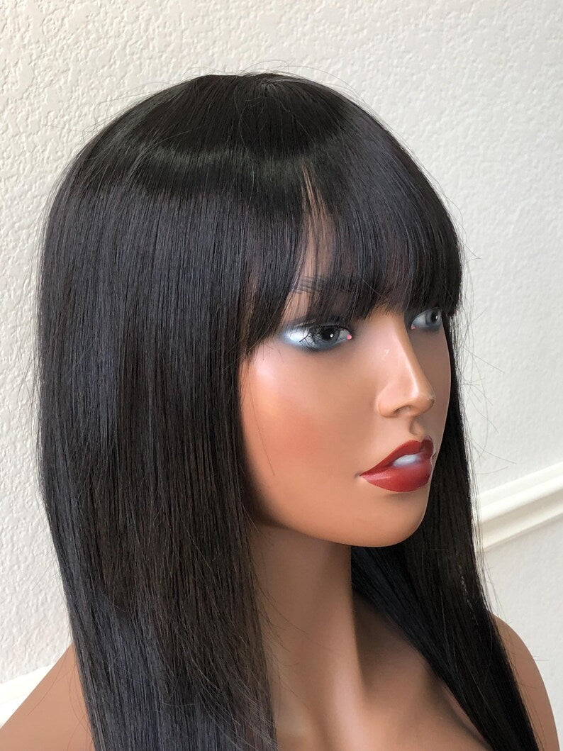 Long Black Wig with Bangs – 24 Inch-Raven